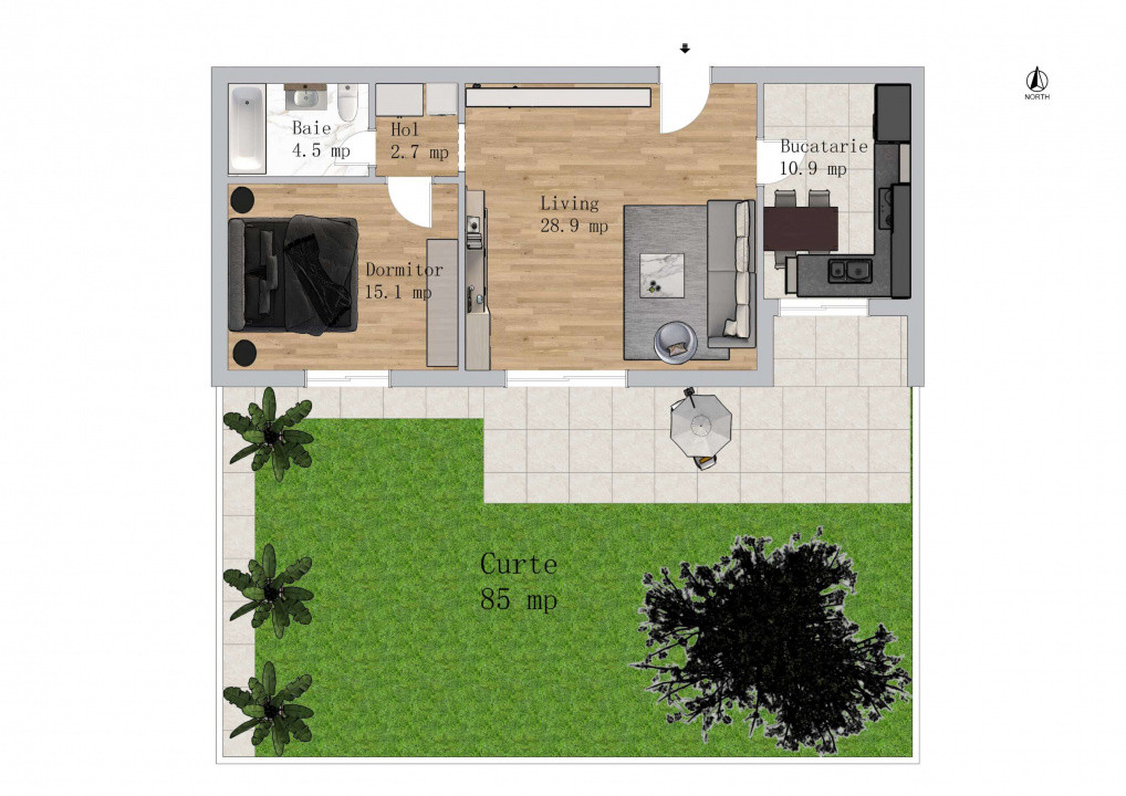 Apartament Inedit de 2 Camere cu curte - 146mp | Green Garden