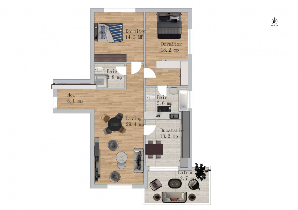 Apartament Spatios de 3 Camere cu priveliste - 103mp | Green Garden