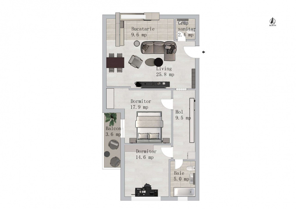 Apartament Spatios de 3 Camere - 90mp | Green Garden