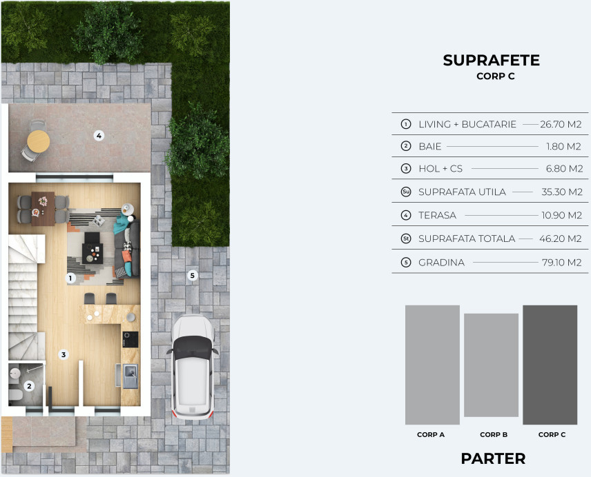 Triplex Otopeni Ansamblu Rezidential Privat | 109mp | curte | parcare | Tip C