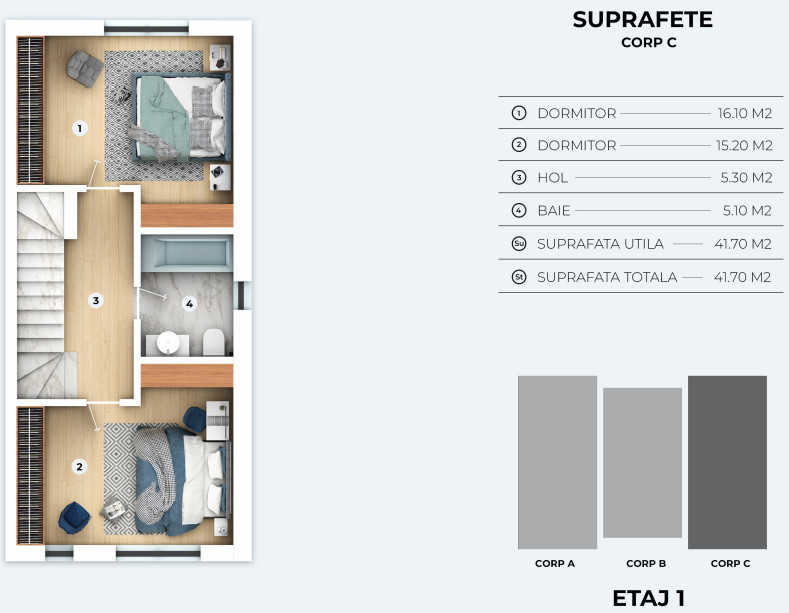 Triplex Otopeni Ansamblu Rezidential Privat | 109mp | curte | parcare | Tip C