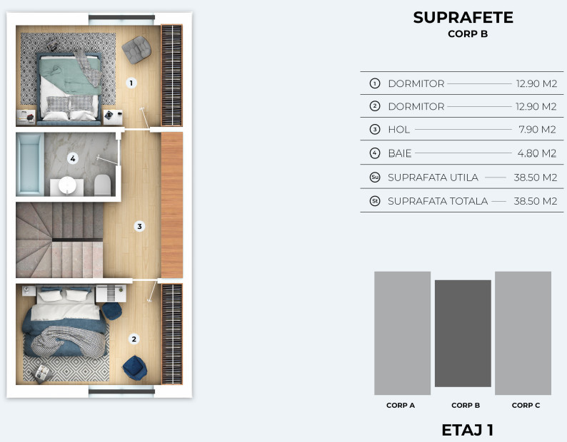 Triplex Otopeni Ansamblu Rezidential Privat | 97mp | curte | parcare | Tip B